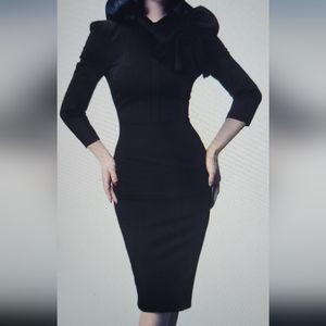 VFShow Retro Style Pencil Bowknot Dress Size Medium in Black
